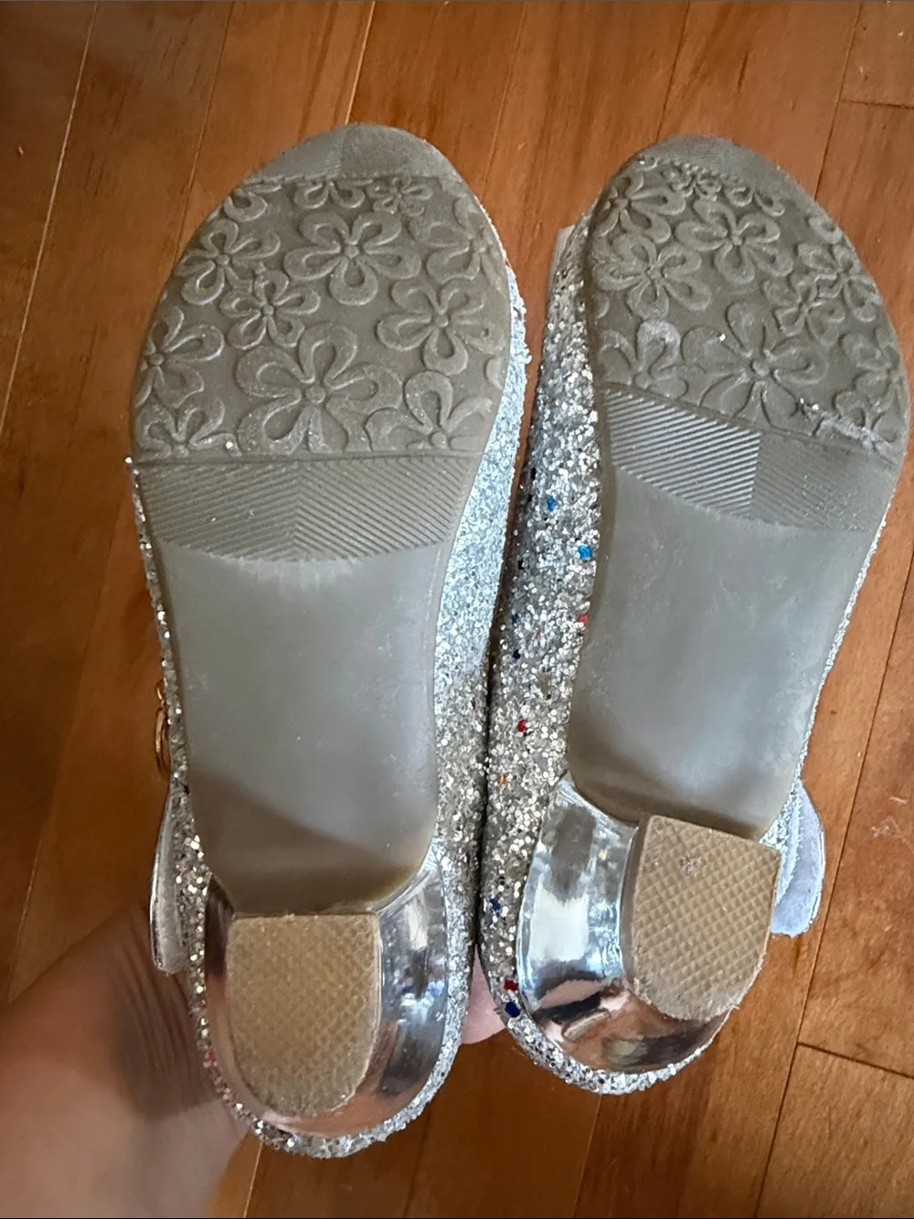 Girls' Silver Glitter Mary Jane Heel Shoes